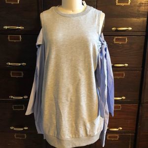 ASOS Grey Sweatshirt Blue Woven Shirt Sleeves Maternity Top -4